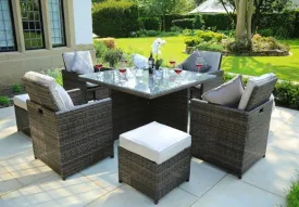 9-Piece Square Outdoor Dining Set with Beige Cushions