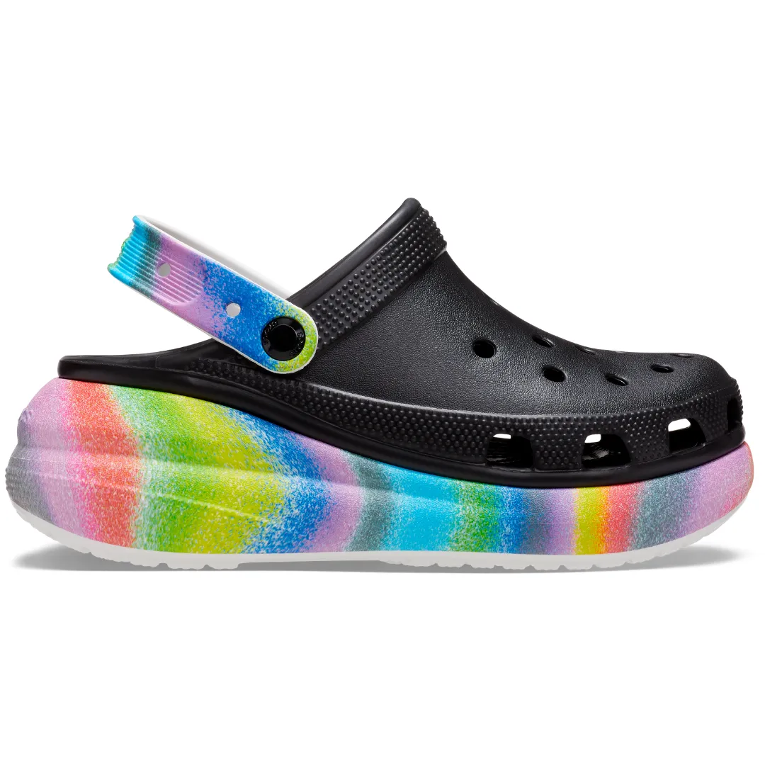 Adult sized Crocs Classic Crush Spray Dye Clog W Black/Multi