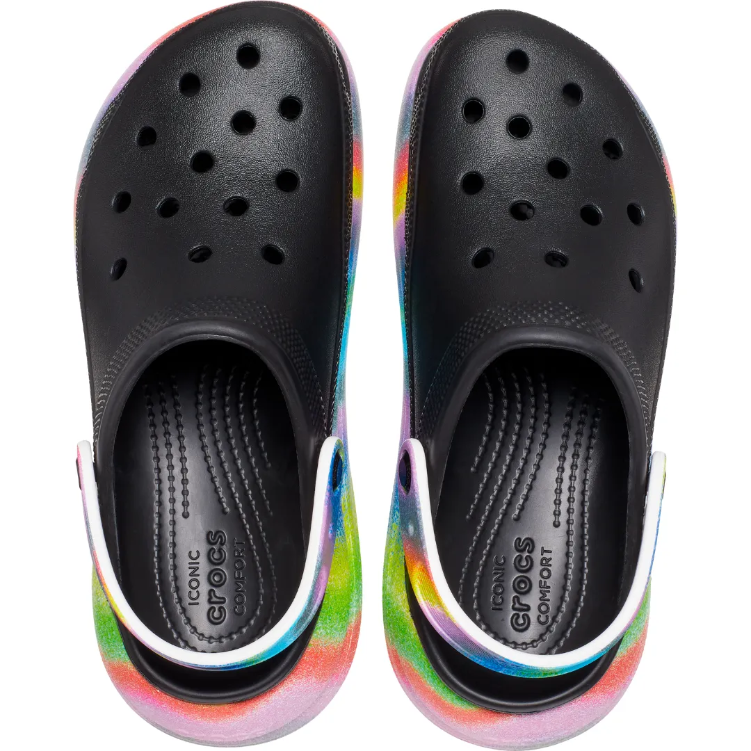 Adult sized Crocs Classic Crush Spray Dye Clog W Black/Multi