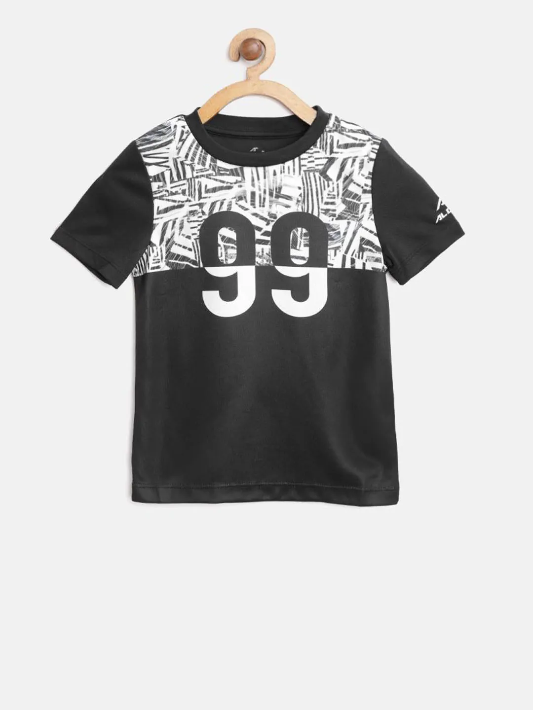 Alcis Boys Black White Printed Round Neck T-shirt