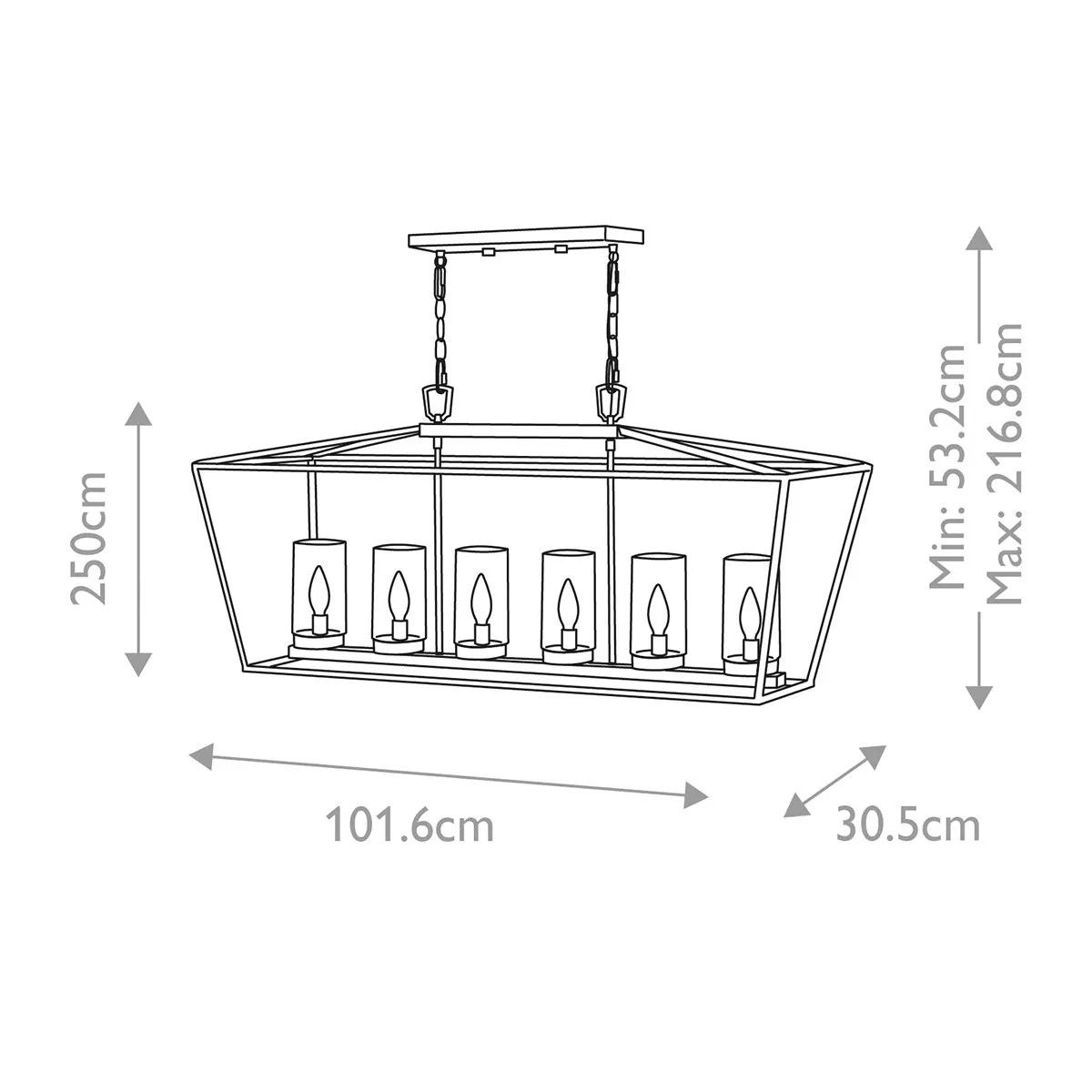 Alford Place 6 Light Outdoor Linear Pendant - Museum Black IP44 E14