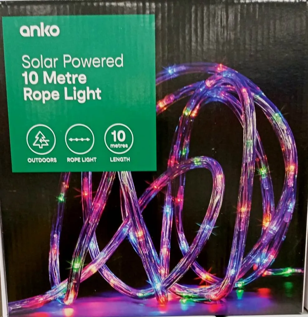 Anko Solar Powered 10 Metre Rope Light Outdoor Lighting Multicolor