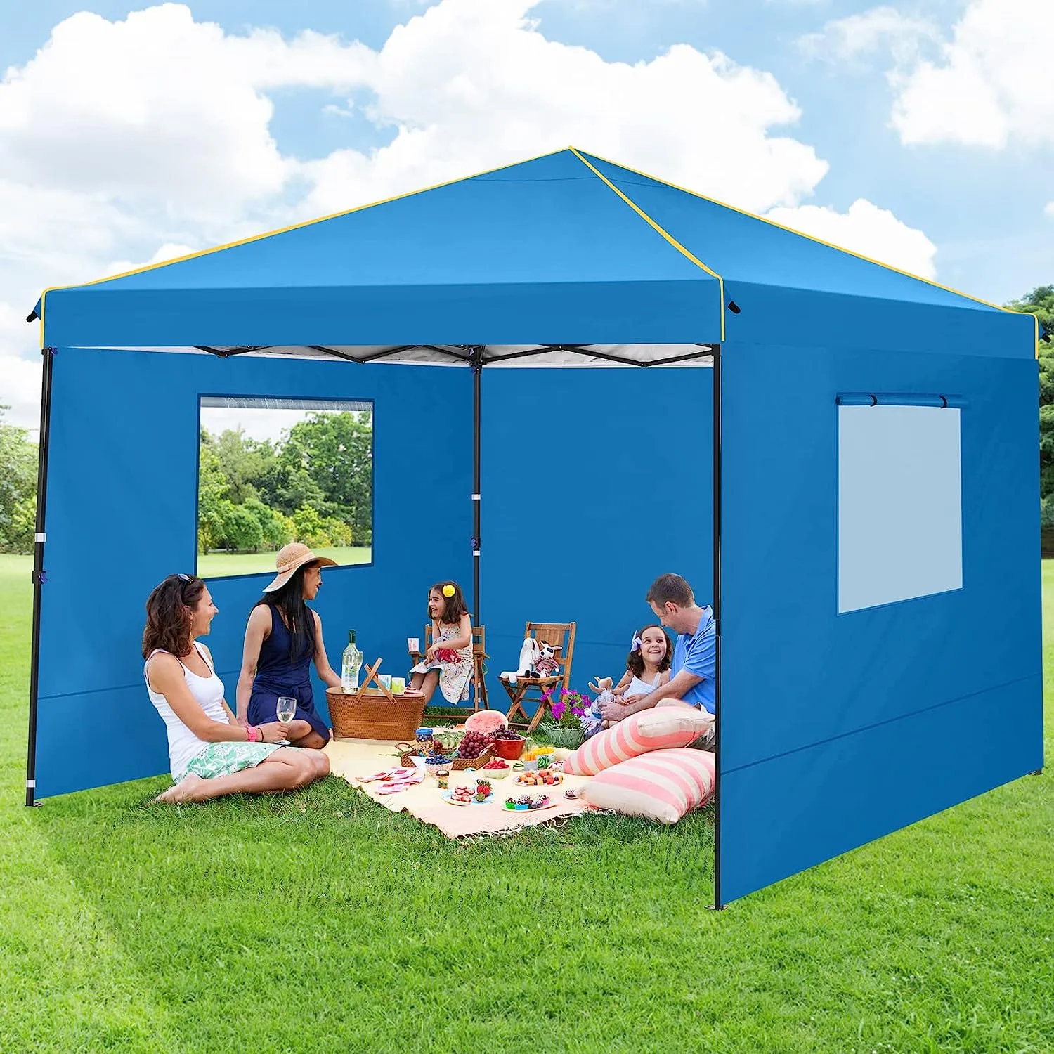 COBIZI 10x10 Pop-Up Outdoor Waterproof  Canopy with 4 Removable Sidewall and Mesh Windows