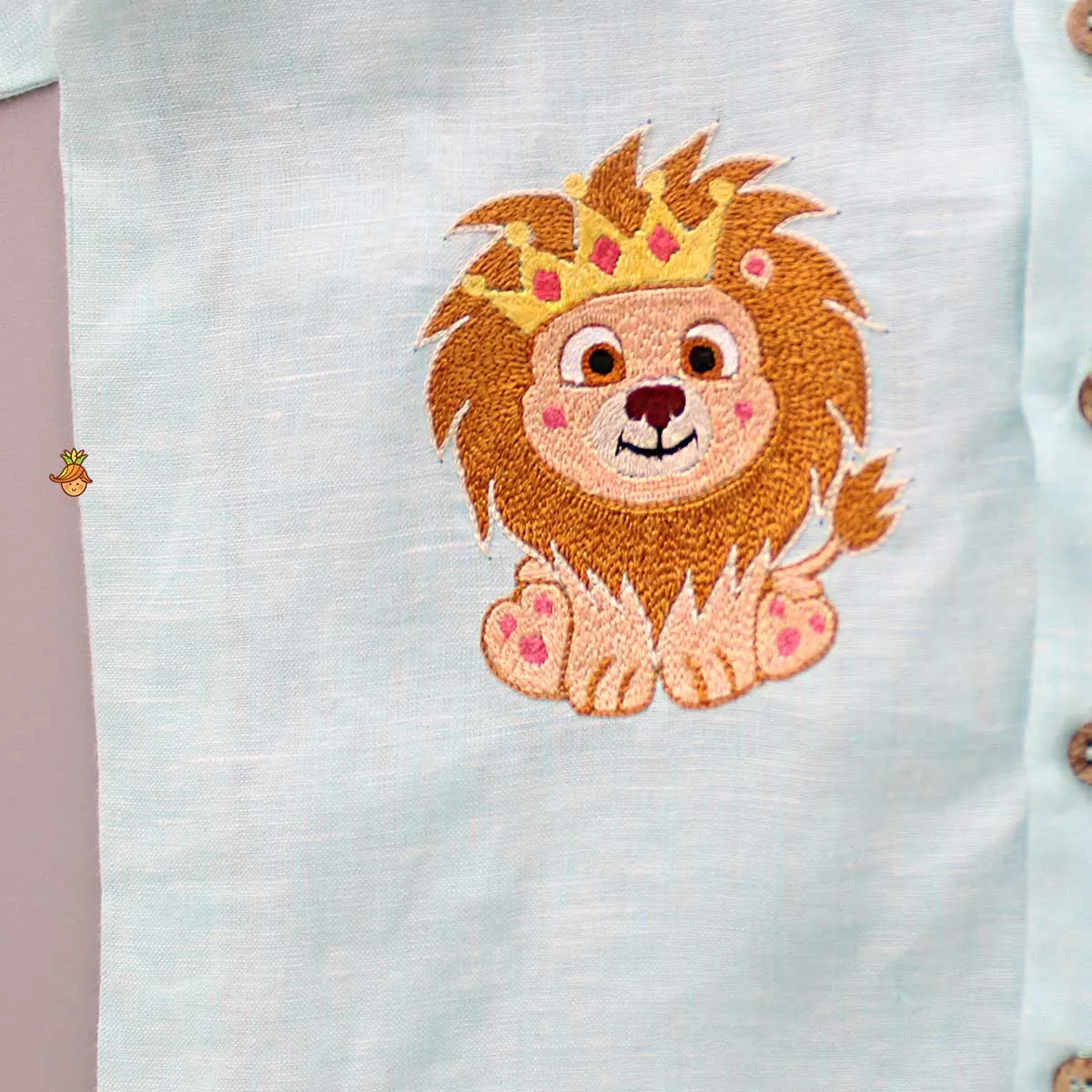 Cute Animal Embroidered Blue Shirt