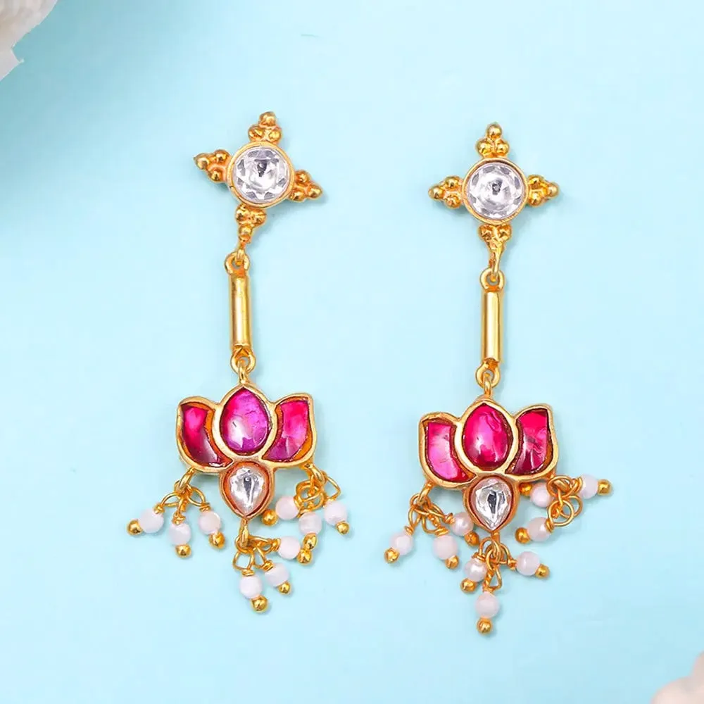 Cute Silver 92.5 Lotus Kundan Earring