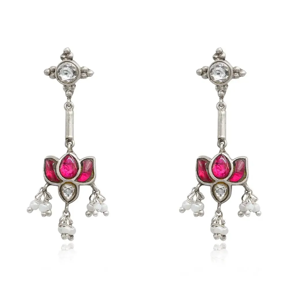 Cute Silver 92.5 Lotus Kundan Earring