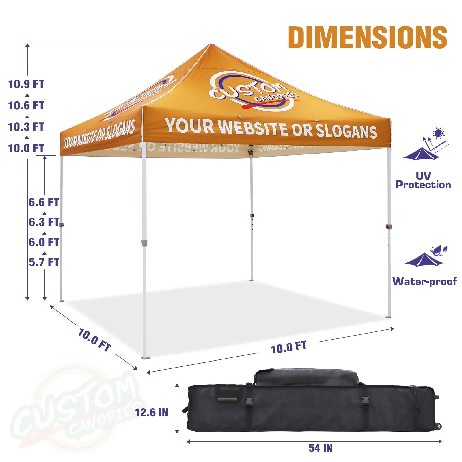 EAGLE PEAK CP100 Steel Square Leg Heavy Duty Commercial Custom Printed Canopy Tent 10x10 - CLICK TO CONFIGURE - Package Prices Start at $569.99