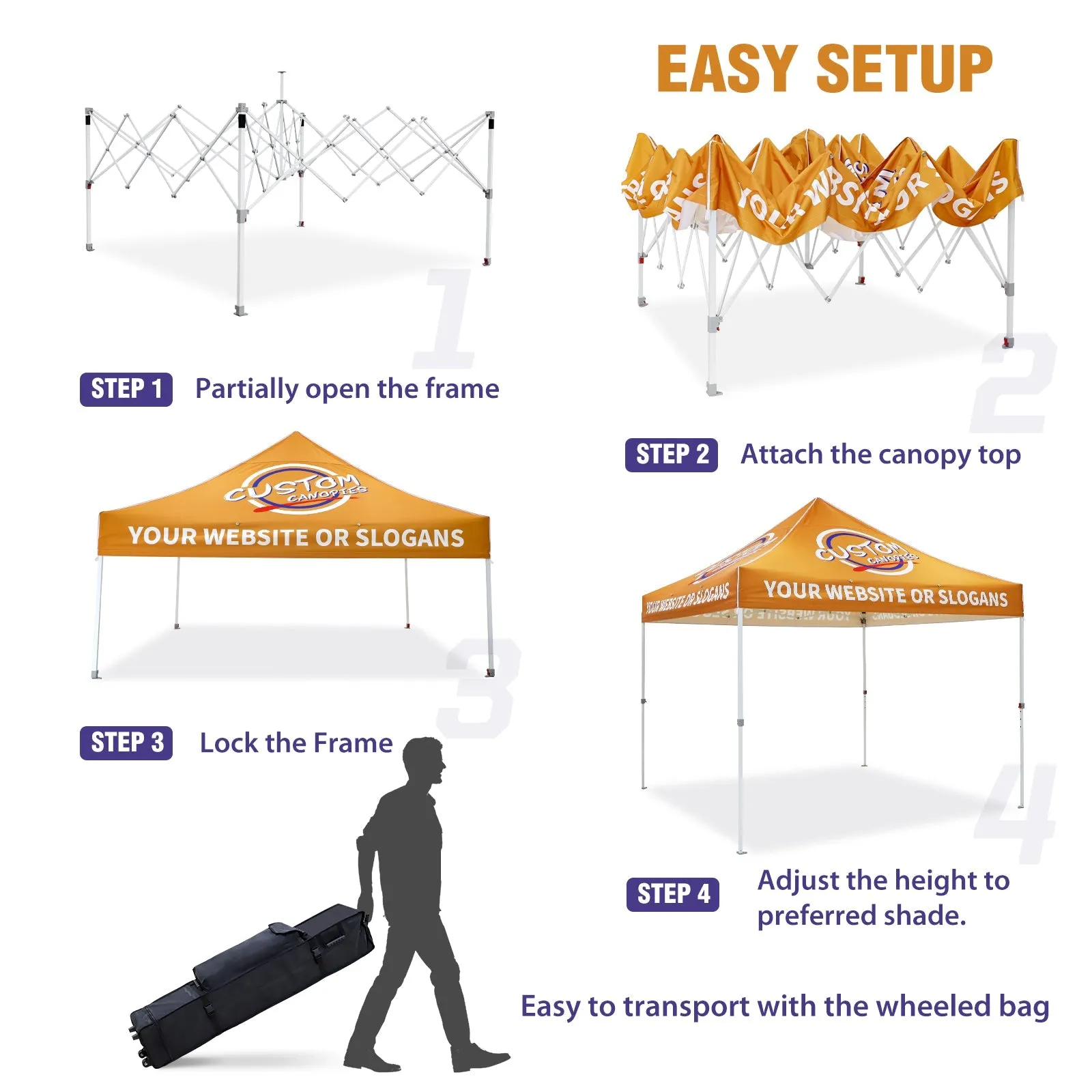 EAGLE PEAK CP100 Steel Square Leg Heavy Duty Commercial Custom Printed Canopy Tent 10x10 - CLICK TO CONFIGURE - Package Prices Start at $569.99