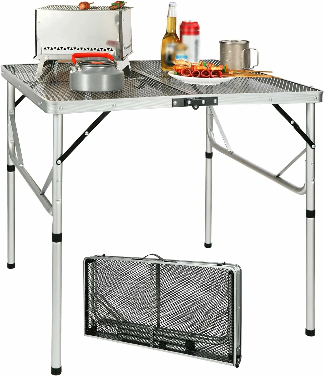 Folding Grill Table for Outside with Adjustable Height Legs