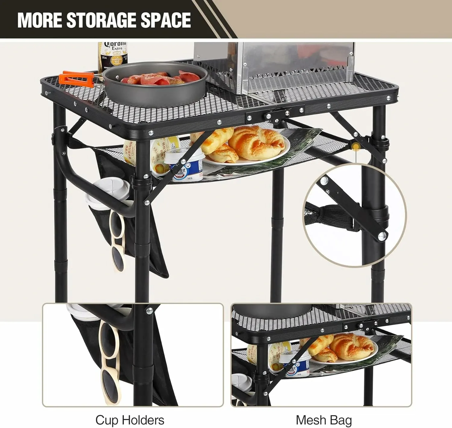 Folding Grill Table for Outside with Adjustable Height Legs