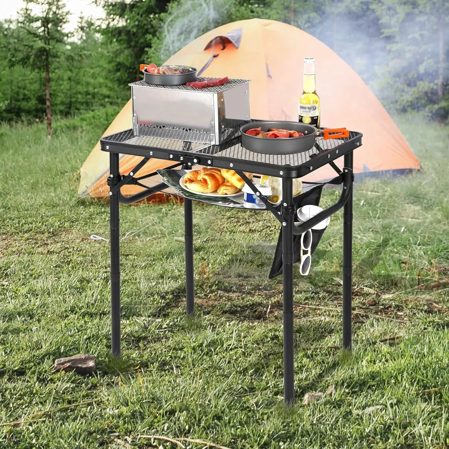 Folding Grill Table for Outside with Adjustable Height Legs