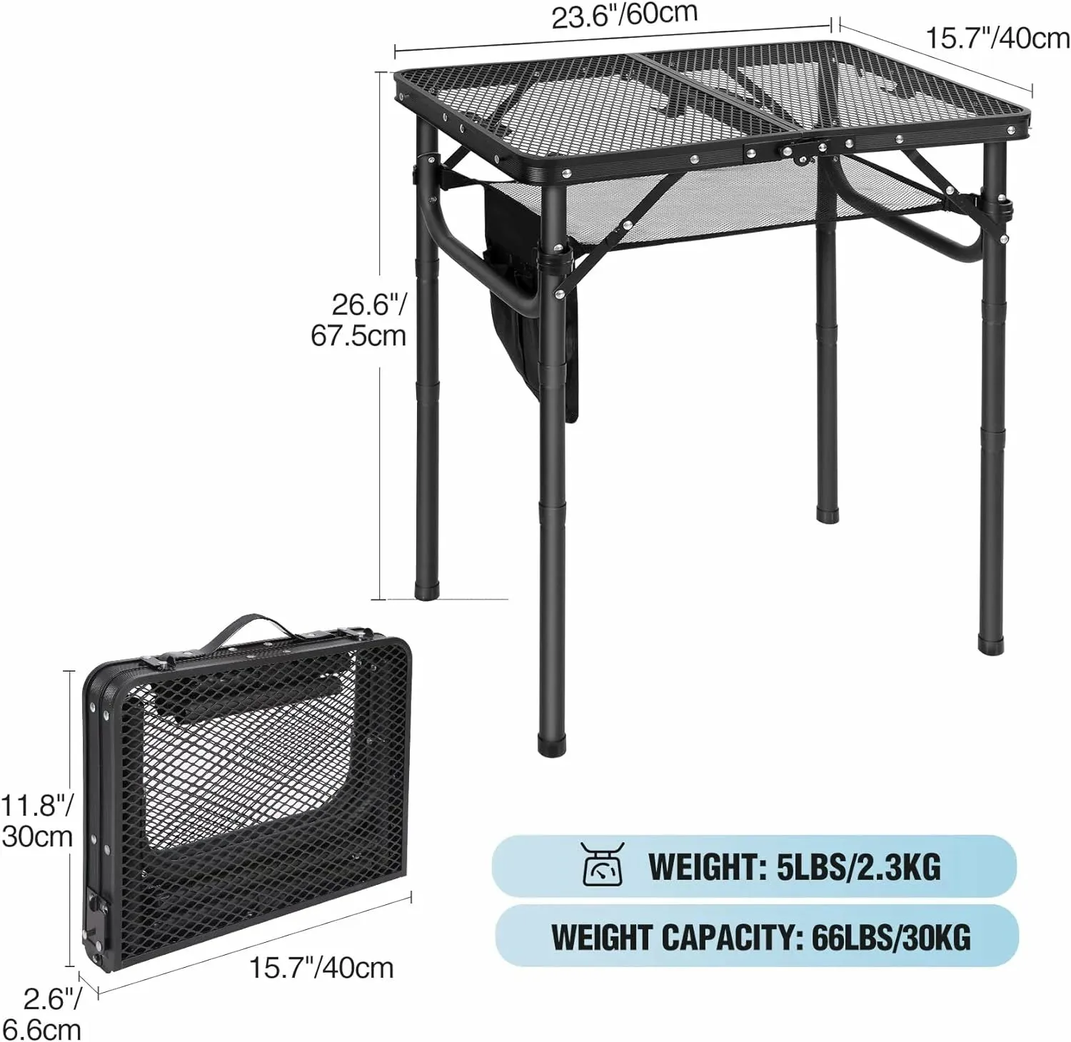 Folding Grill Table for Outside with Adjustable Height Legs