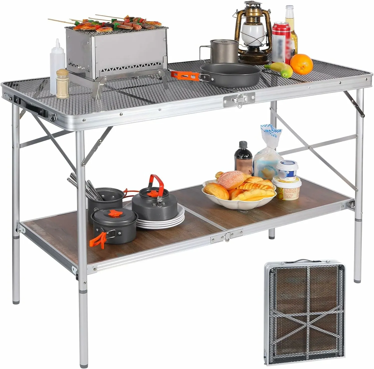 Folding Grill Table for Outside with Adjustable Height Legs