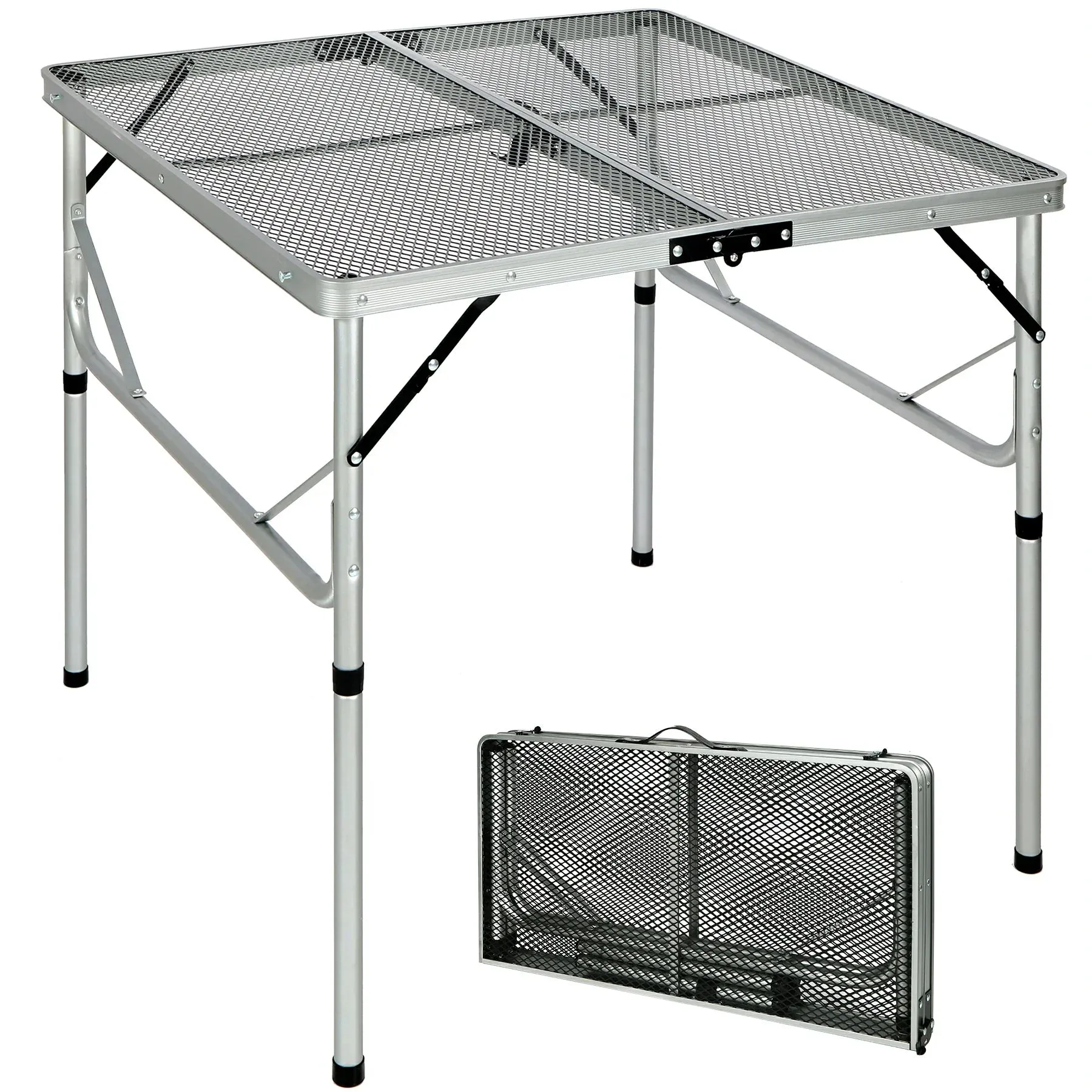 Folding Grill Table for Outside with Adjustable Height Legs