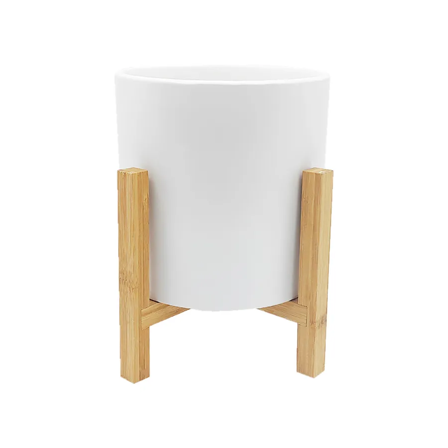 Hestia Ceramic Planter with Stand White