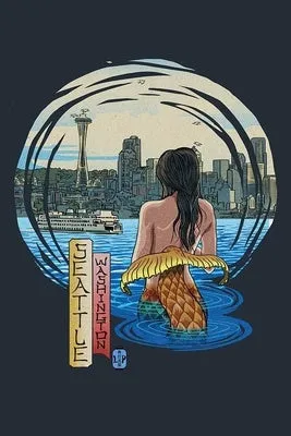 Seattle Mermaid and Skyline, Lantern Press Sticker