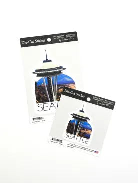 Seattle Space Needle Aerial View, Lantern Press Sticker