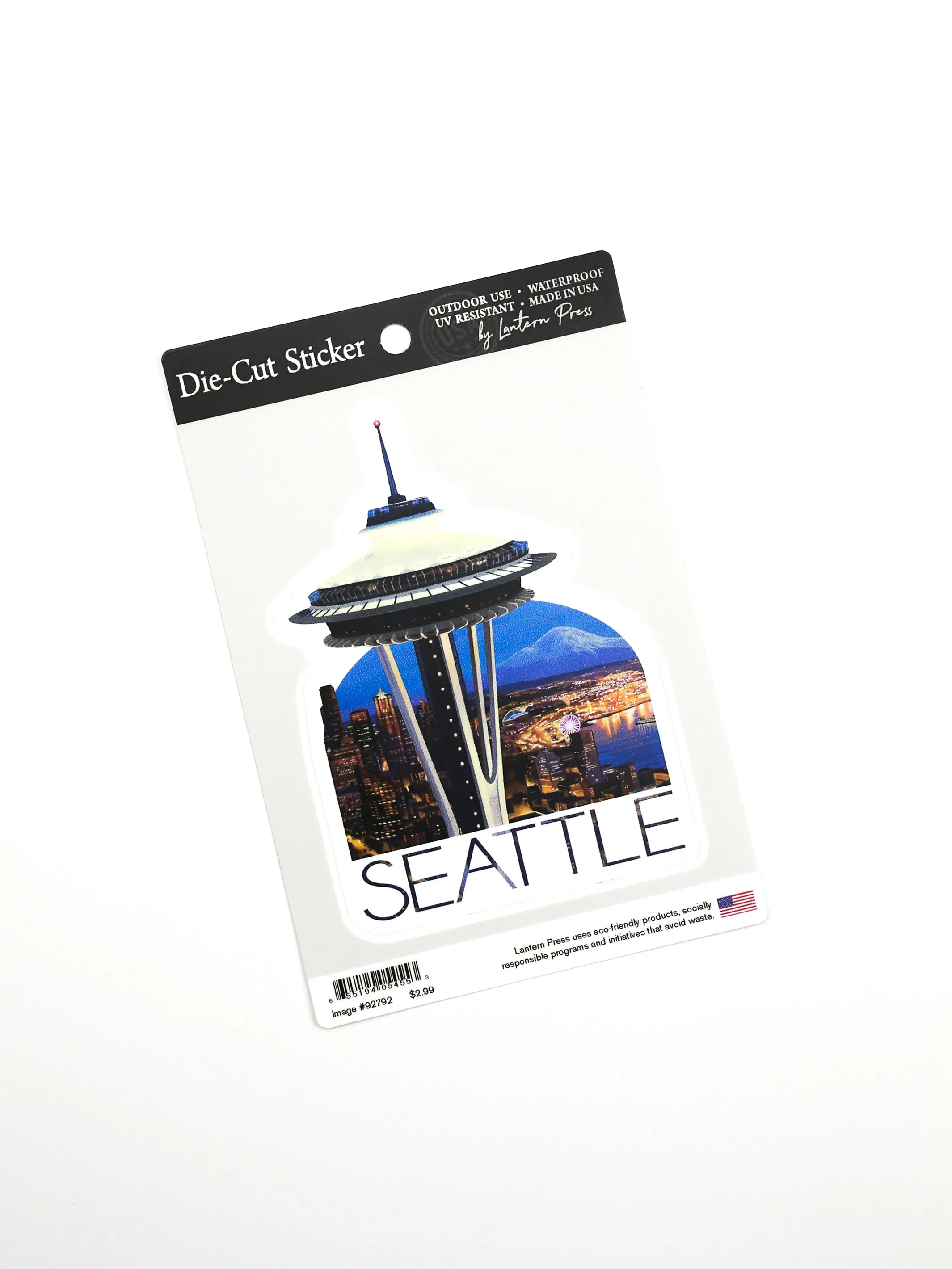 Seattle Space Needle Aerial View, Lantern Press Sticker