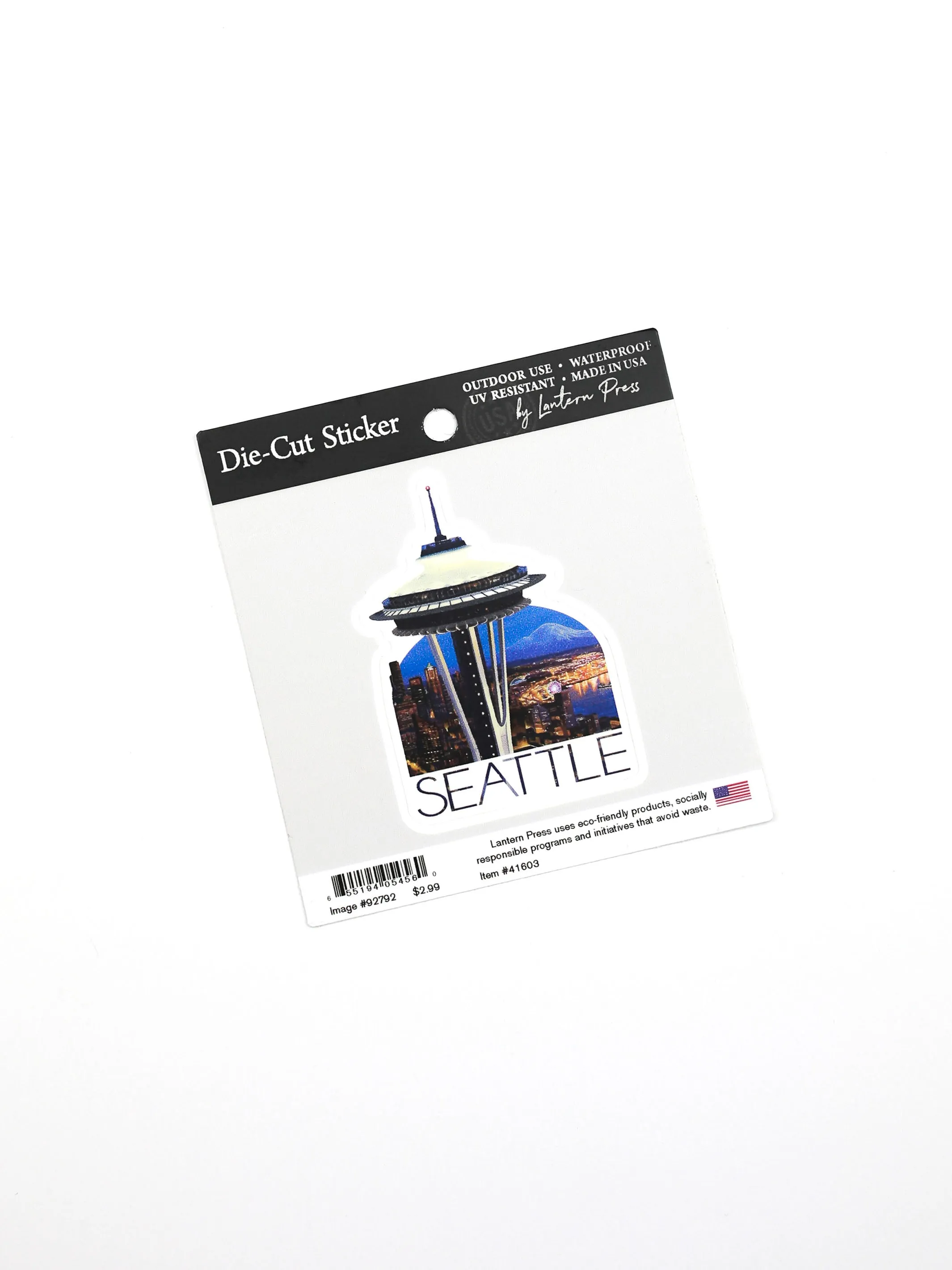 Seattle Space Needle Aerial View, Lantern Press Sticker