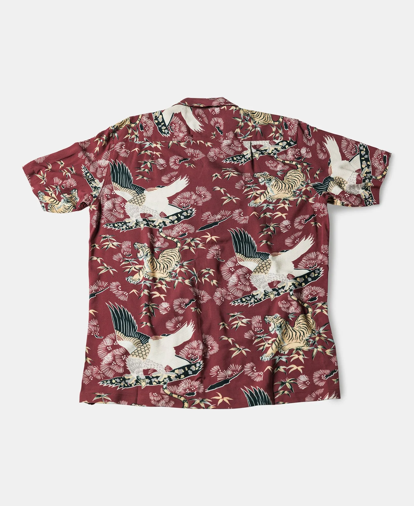 Ukiyo-e Tiger & Crane Pattern Aloha Shirt - Wine Red