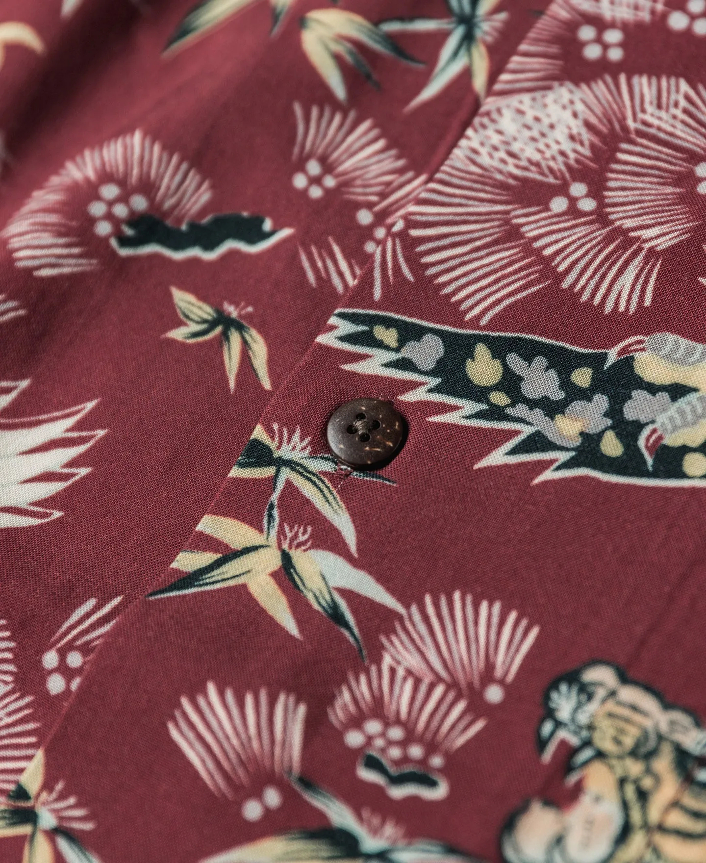 Ukiyo-e Tiger & Crane Pattern Aloha Shirt - Wine Red