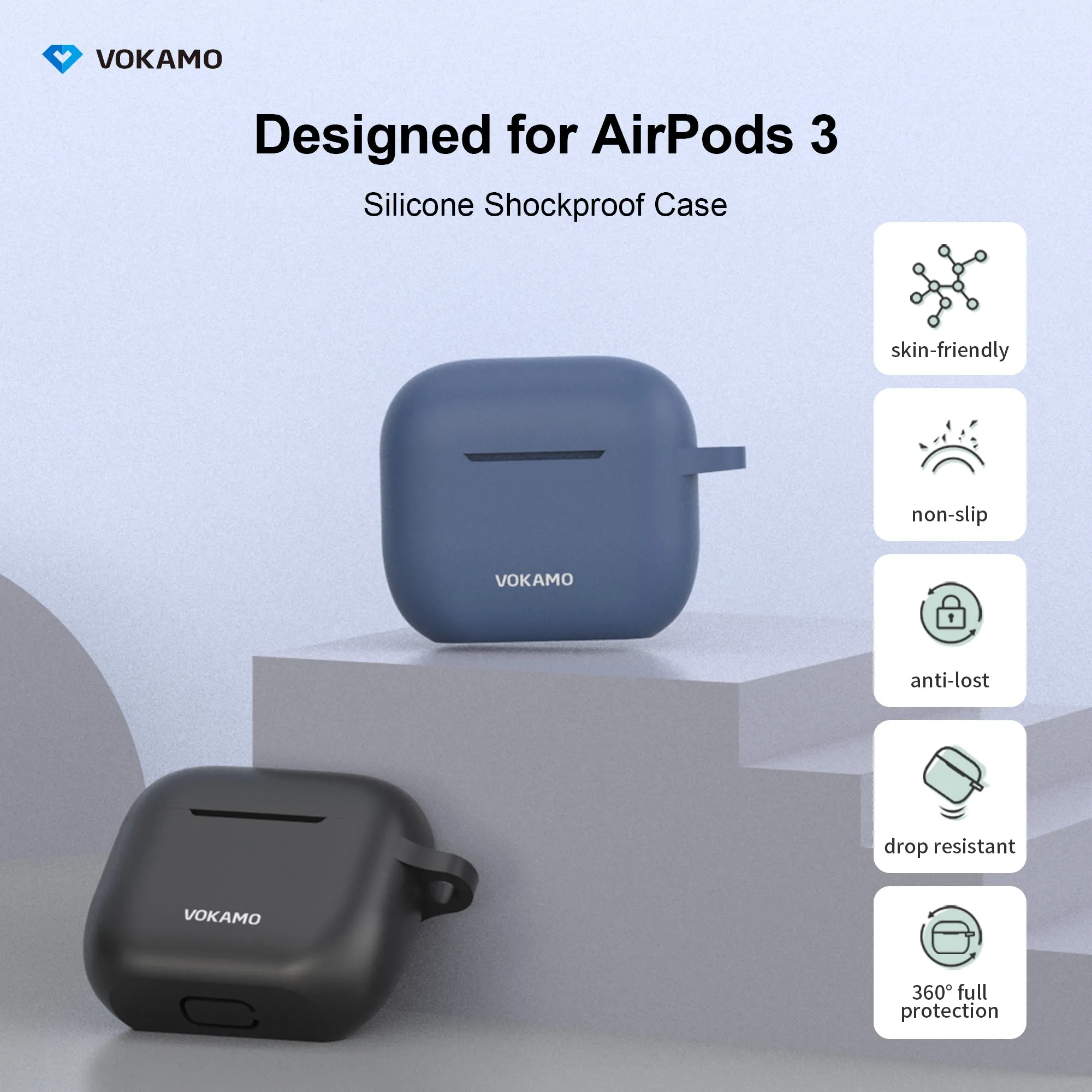 VOKAMO AirPods 3 Case Cover, Silicone AirPods Case with Keychain Compatible with Apple AirPod 3rd Generation 2021