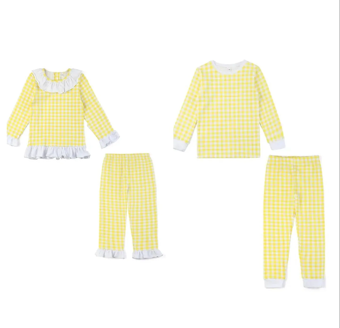 Yellow Check Pjs boys & girls