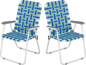 ZENY™ Patio Lawn Chairs Folding Set of 2, Metal Webbed Folding Chair Outdoor Beach Chair Portable Camping Chair for BBQ, Fishing,Yard, Garden(Blue)