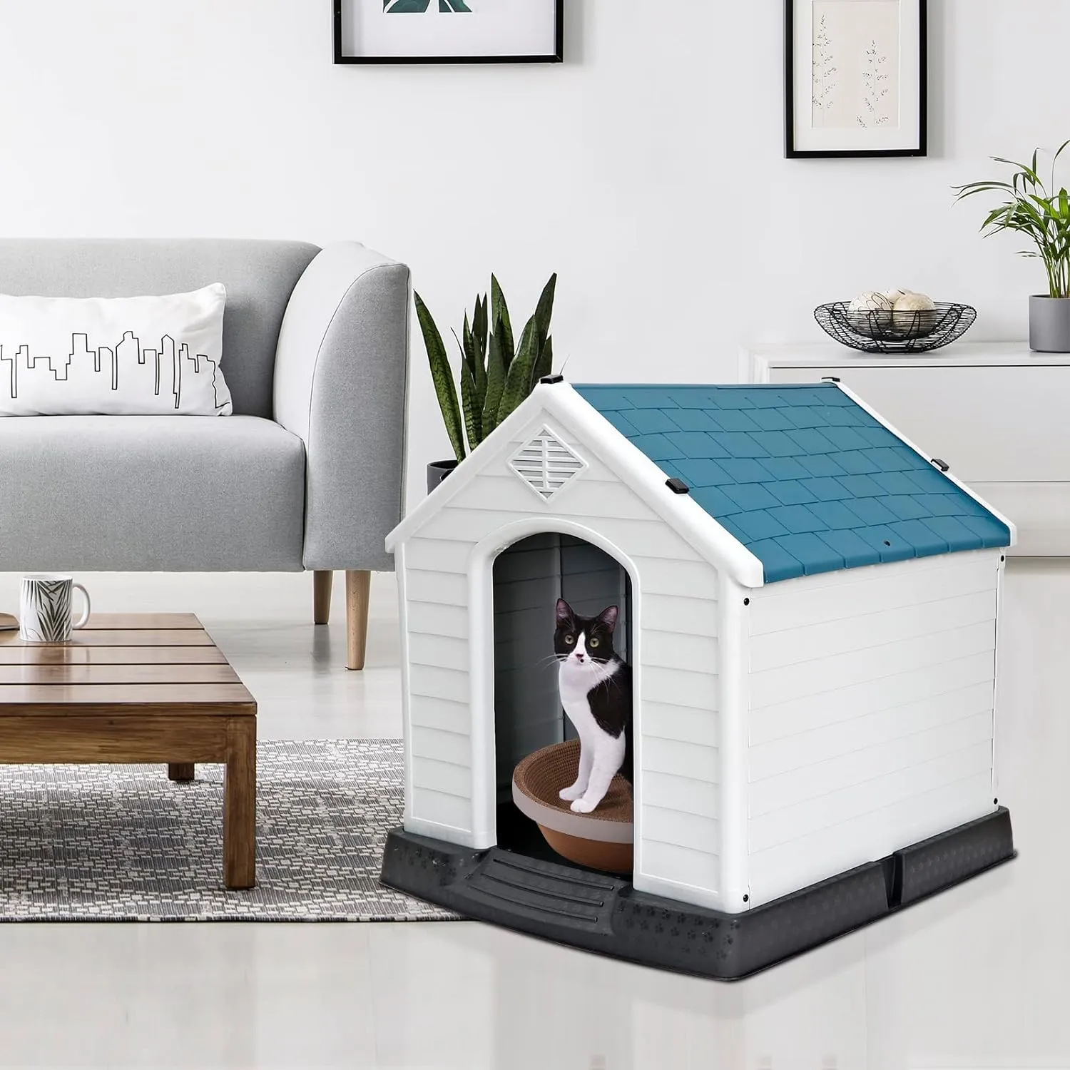 ZENY™ Plastic Dog House Indoor Outdoor Dog Kennel for Large Dogs, Pet Shelter with Air Vents Ventilate Waterproof Pet Shelter