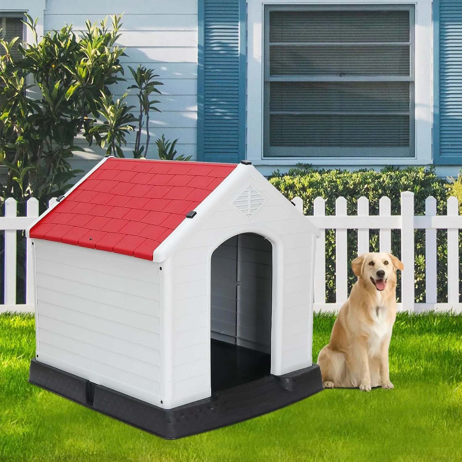 ZENY™ Plastic Dog House Indoor Outdoor Dog Kennel for Large Dogs, Pet Shelter with Air Vents Ventilate Waterproof Pet Shelter