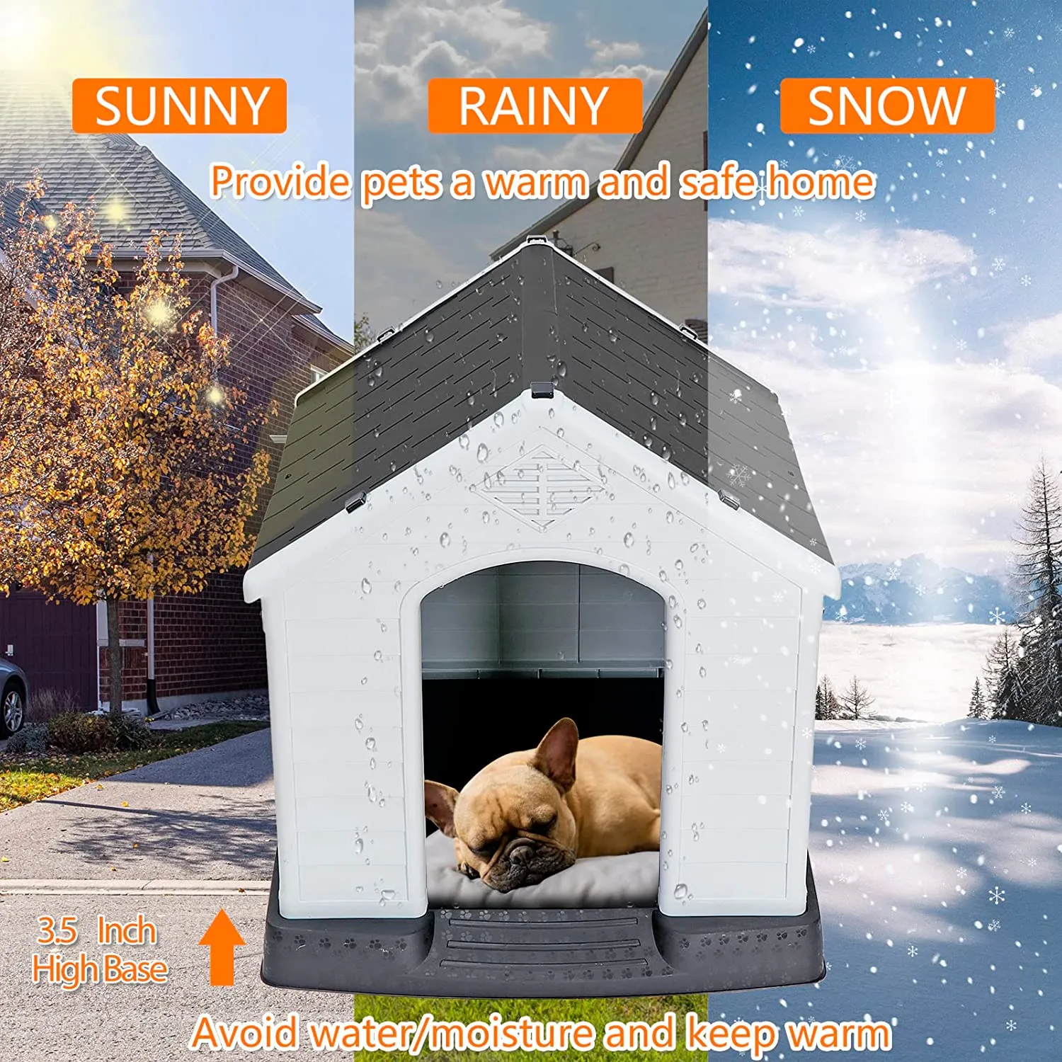 ZENY™ Plastic Dog House Indoor Outdoor Dog Kennel for Large Dogs, Pet Shelter with Air Vents Ventilate Waterproof Pet Shelter