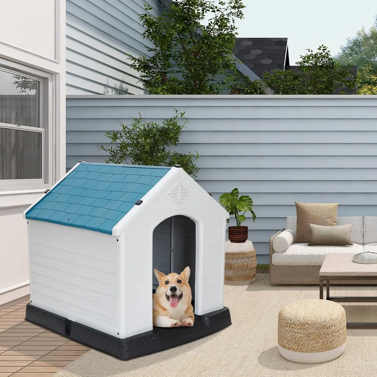 ZENY™ Plastic Dog House Indoor Outdoor Dog Kennel for Large Dogs, Pet Shelter with Air Vents Ventilate Waterproof Pet Shelter